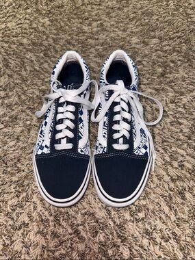 Vans Navy and White Patterned Old Skool Sneakers